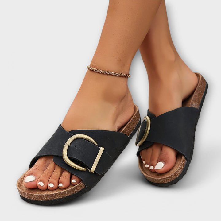Margie - Mules en liège pour femme avec bride à boucle design
