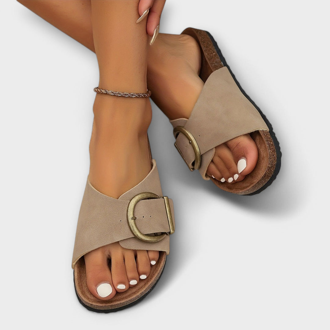 Margie - Mules en liège pour femme avec bride à boucle design