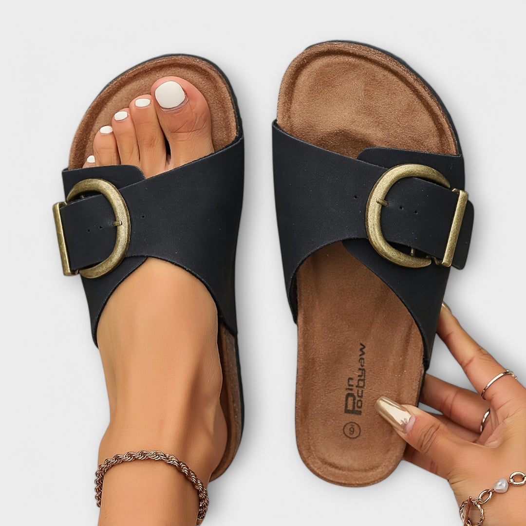 Margie - Mules en liège pour femme avec bride à boucle design