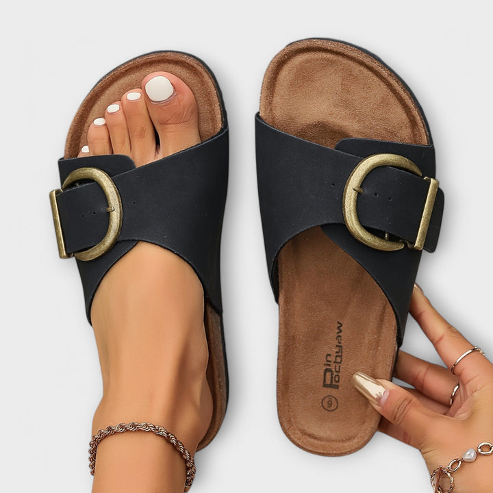 Margie - Mules en liège pour femme avec bride à boucle design